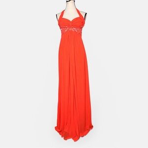 Vintage Cache coral chiffon beaded formal dress